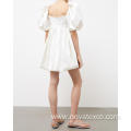 Satin Bubble Sleeves Dress